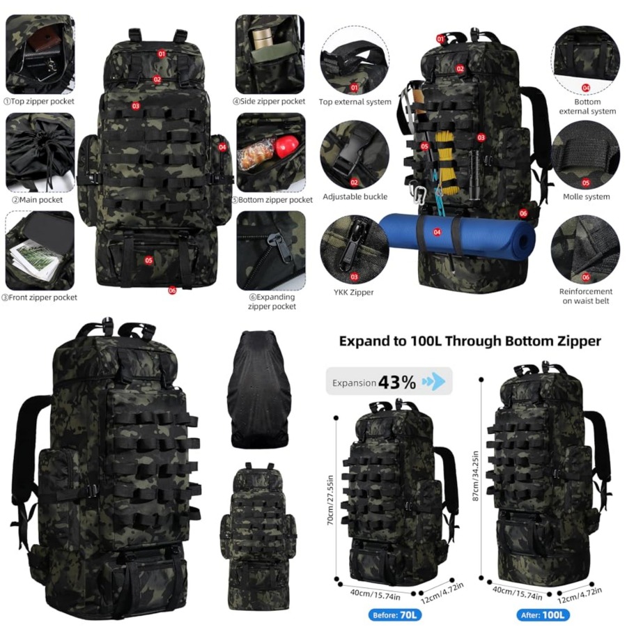 70L/100L Camping Hiking Backpa - Rain Cover Backpack avis et prix