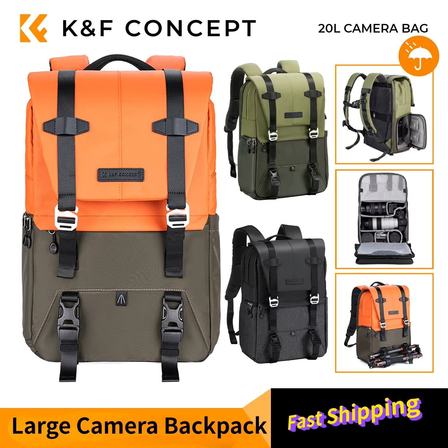 K&F CONCEPT Camera Backpack Tr - Laptop Backpack 15.6 avis et prix