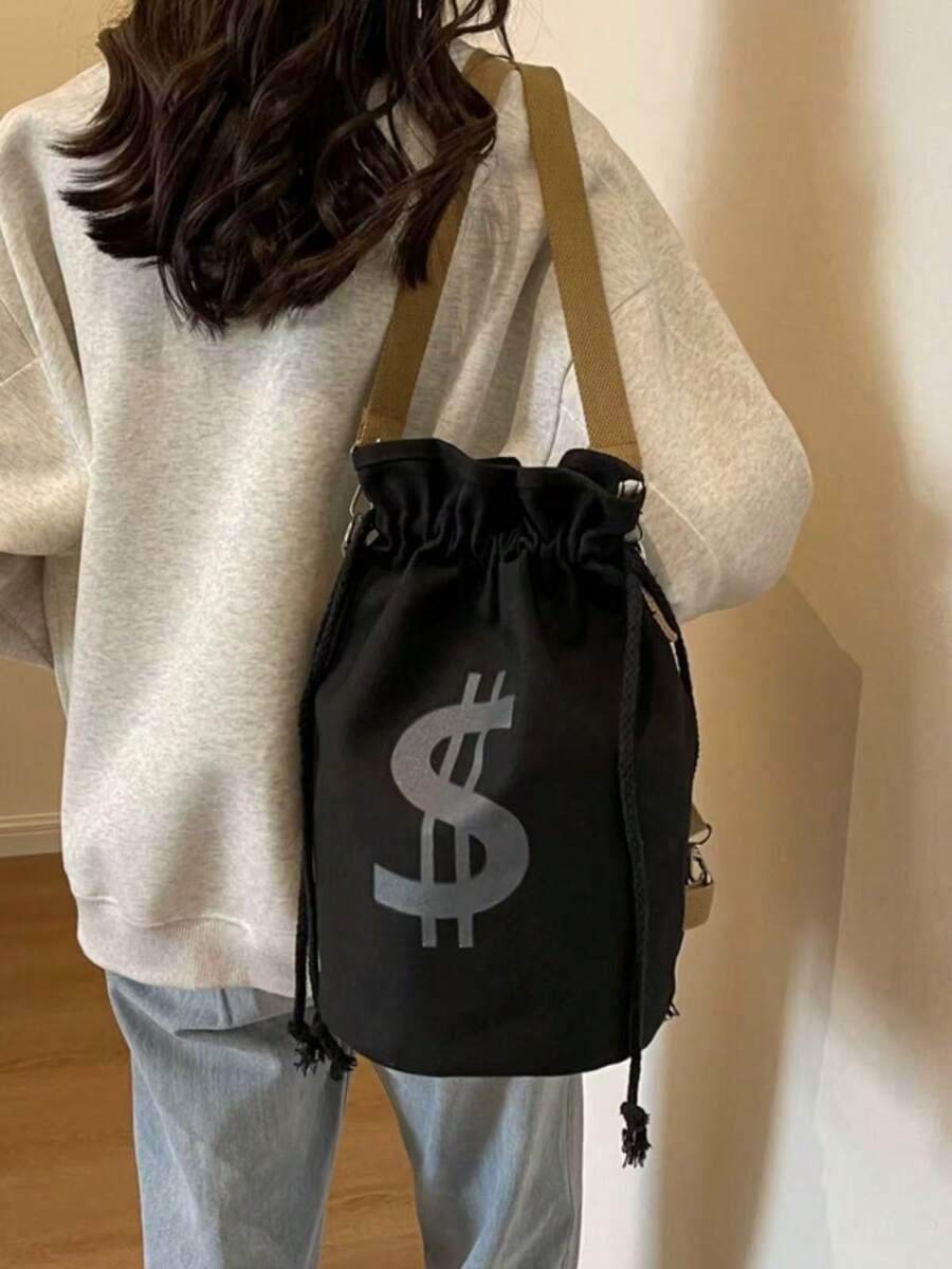 Black Canvas Drawstring Crossb - Canvas Backpack Casual avis et prix