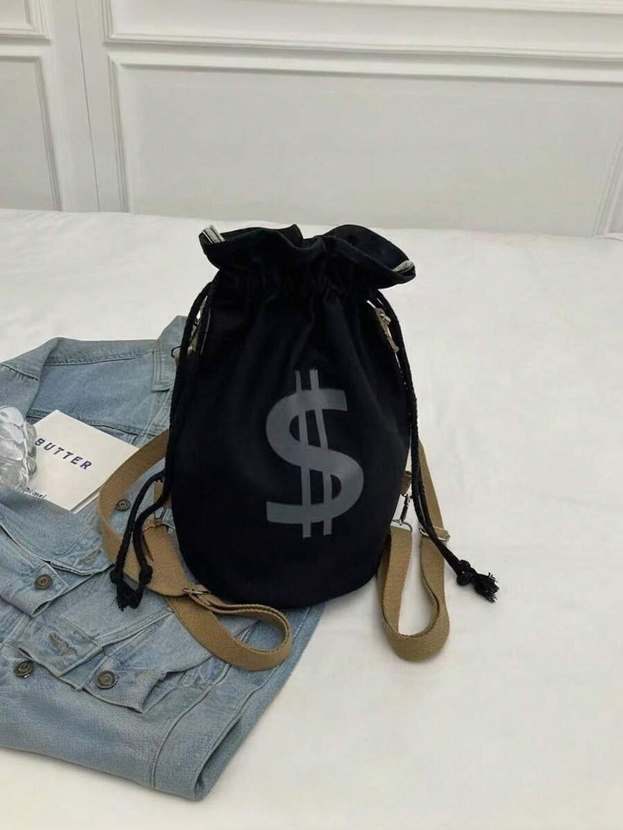 Black Canvas Drawstring Crossb - Canvas Backpack Casual avis et prix