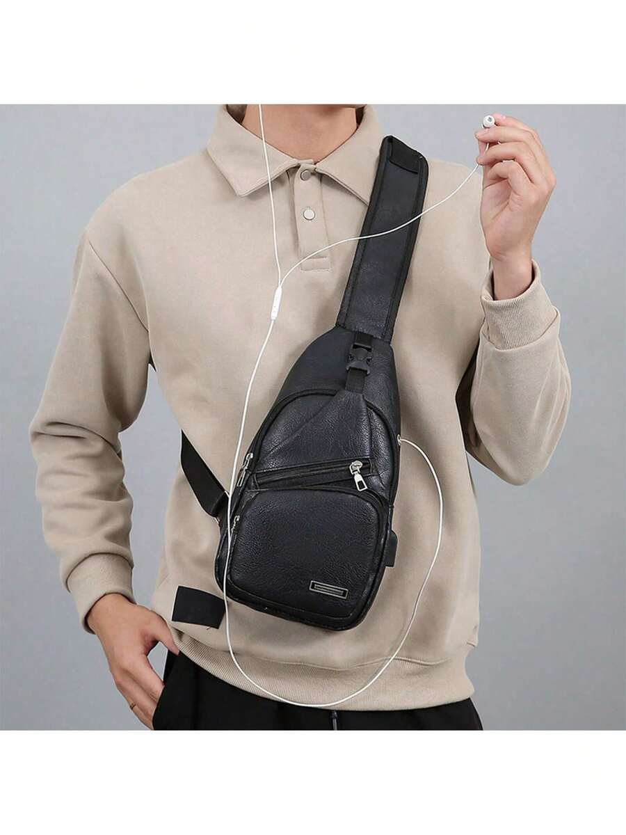 Mens PU Leather Sling Bag With - Sling Backpack Shoulder avis et prix