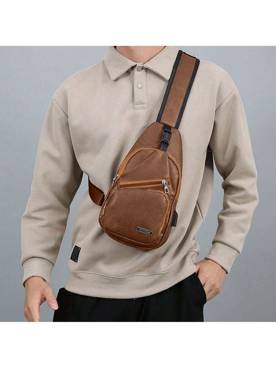 Mens PU Leather Sling Bag With - Sling Backpack Shoulder avis et prix