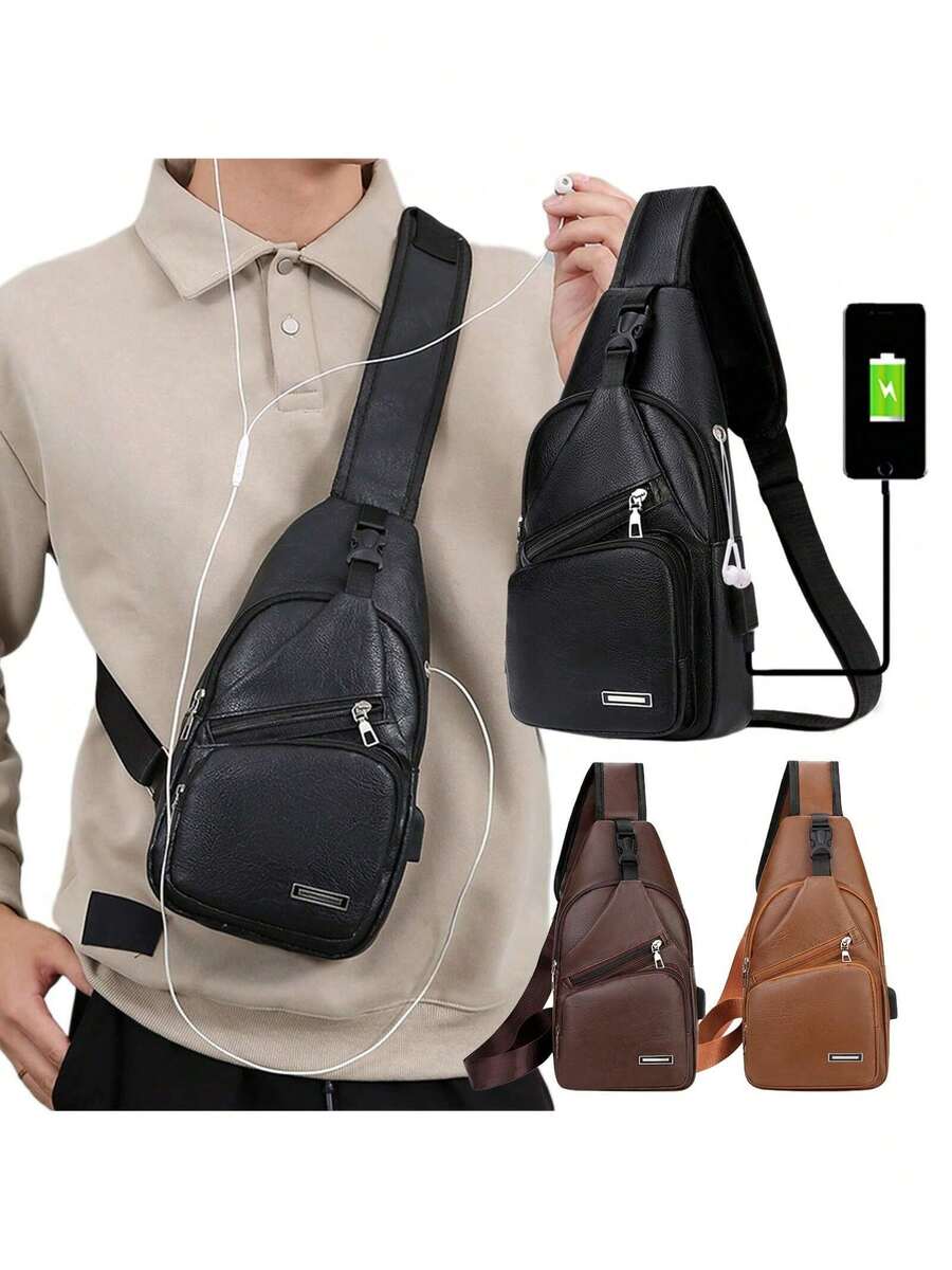 Mens PU Leather Sling Bag With - Sling Backpack Shoulder avis et prix