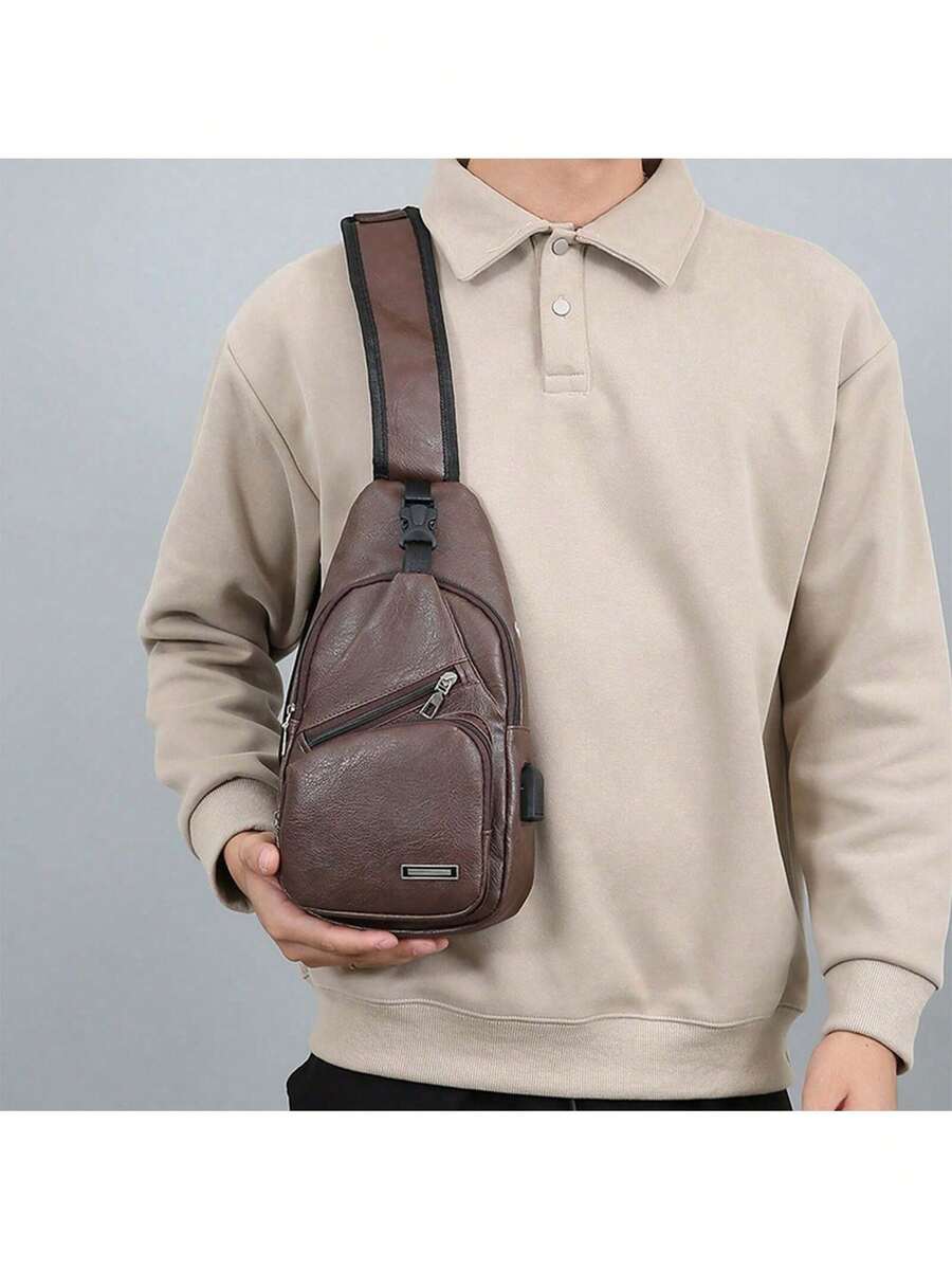 Mens PU Leather Sling Bag With - Sling Backpack Shoulder avis et prix