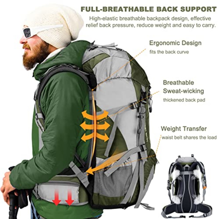 Loowoko 50L Hiking Backpack, W - Rain Cover Backpack avis et prix