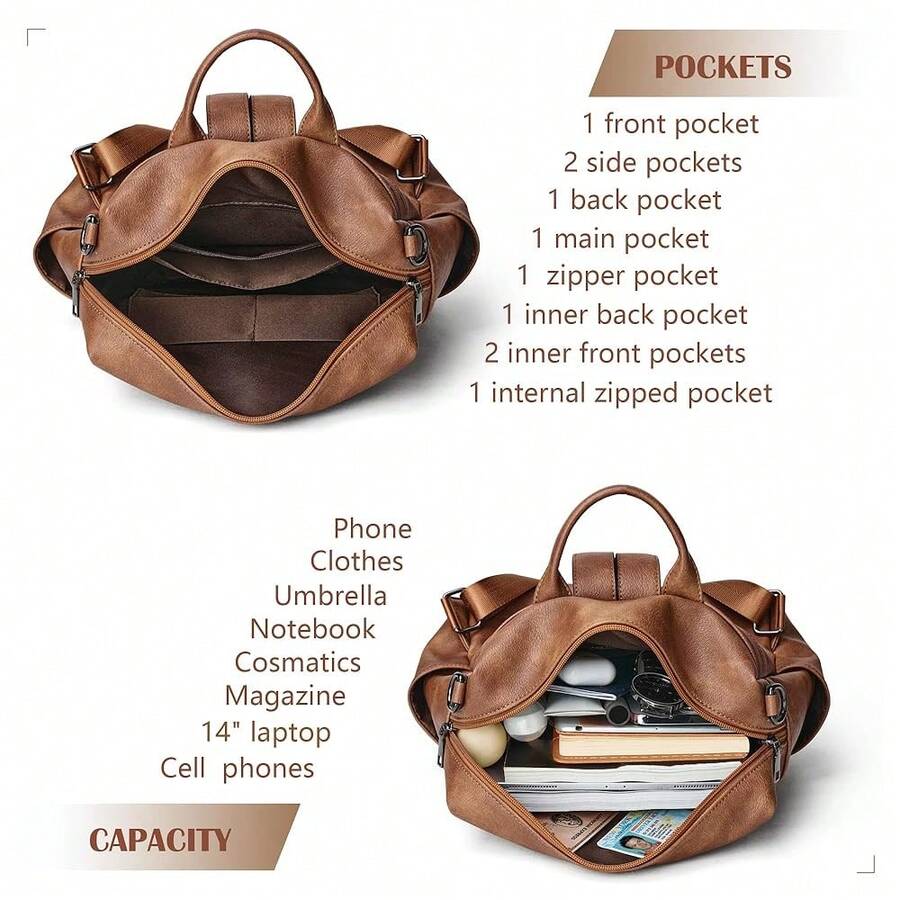 Women Fashion Vintage Brown PU - Laptop Backpack 15.6 avis et prix