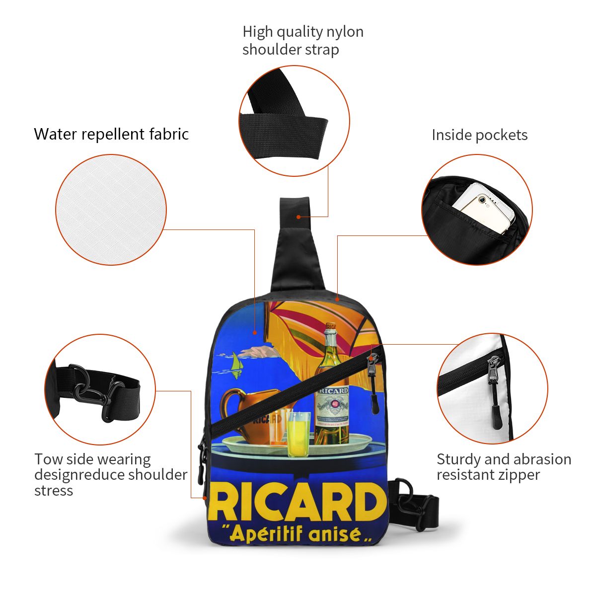 Custom Ricard Sling Chest Bag  - Sling Backpack Shoulder avis et prix